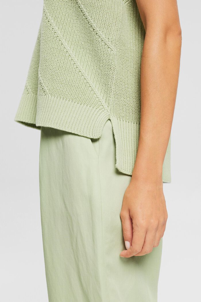 Sleeveless jumper with a knitted pattern, organic cotton, PASTEL GREEN, detail image number 2