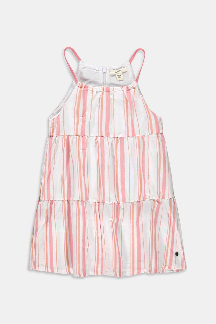 Striped flounce dress in 100% cotton, PINK, overview