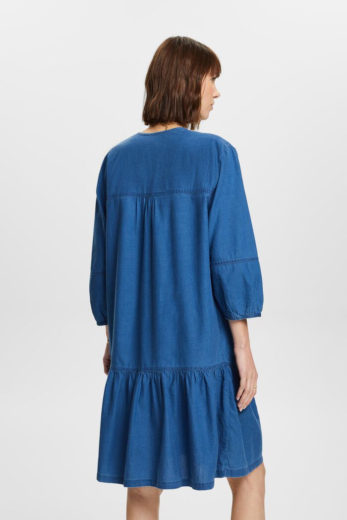 Tie-Neck Ruffled Chambray Dress, NAVY, detail image number 3