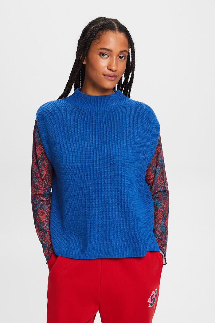 Wool Blend Rib-Knit Vest, BRIGHT BLUE, detail image number 2