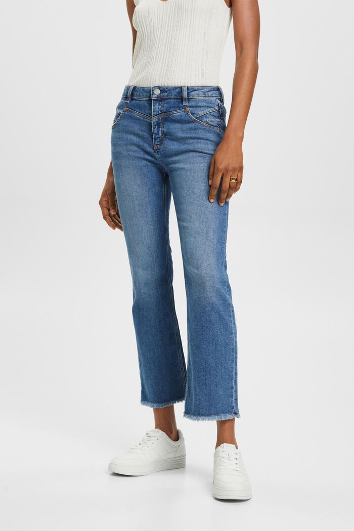Cotton mid-rise jeans with a kick flare, BLUE MEDIUM WASHED, detail image number 0