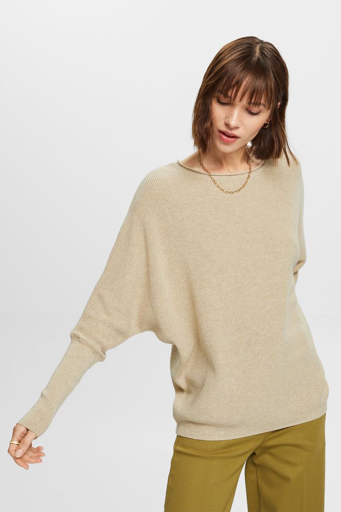 Batwing Rib-Knit Sweater, SAND, detail image number 0