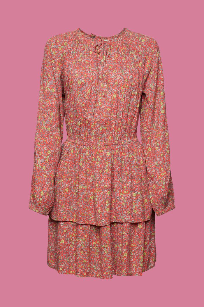 Tiered Printed Mini Dress, CORAL ORANGE, detail image number 5