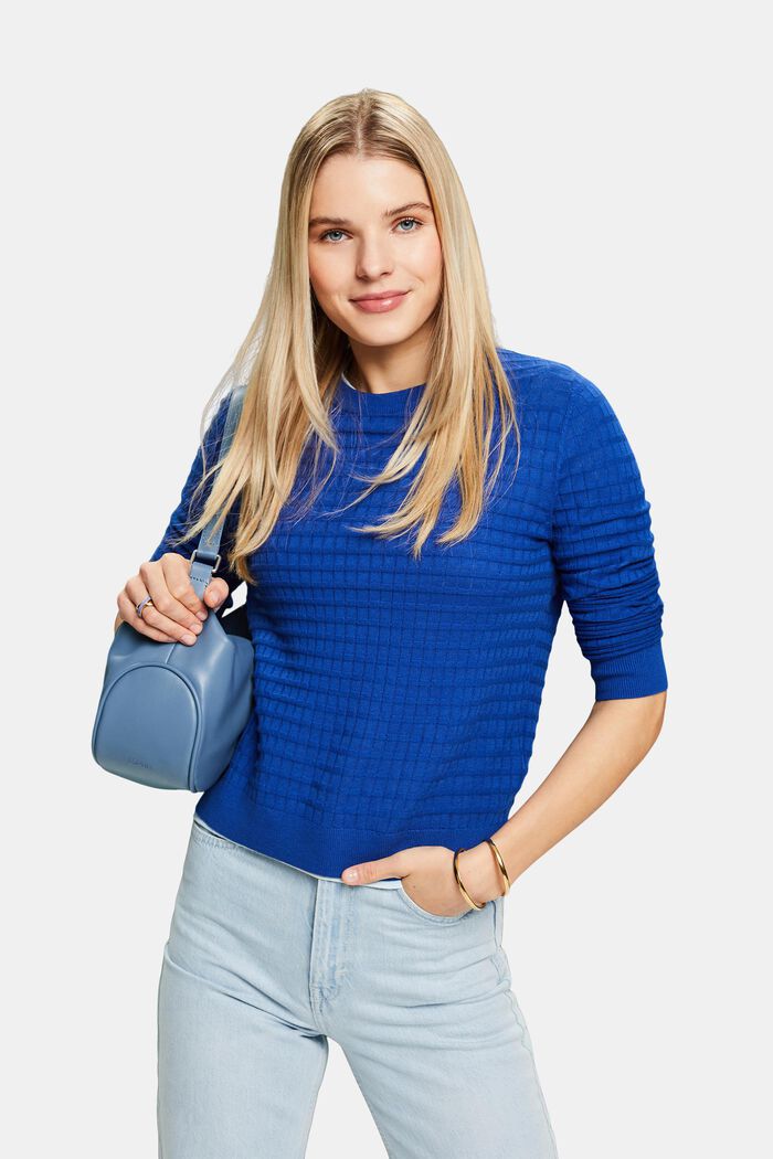 Structured Knit Sweater, BRIGHT BLUE, detail image number 0