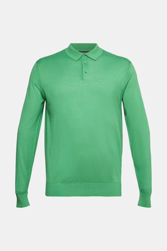 Containing TENCEL™: long sleeve polo shirt, GREEN, overview