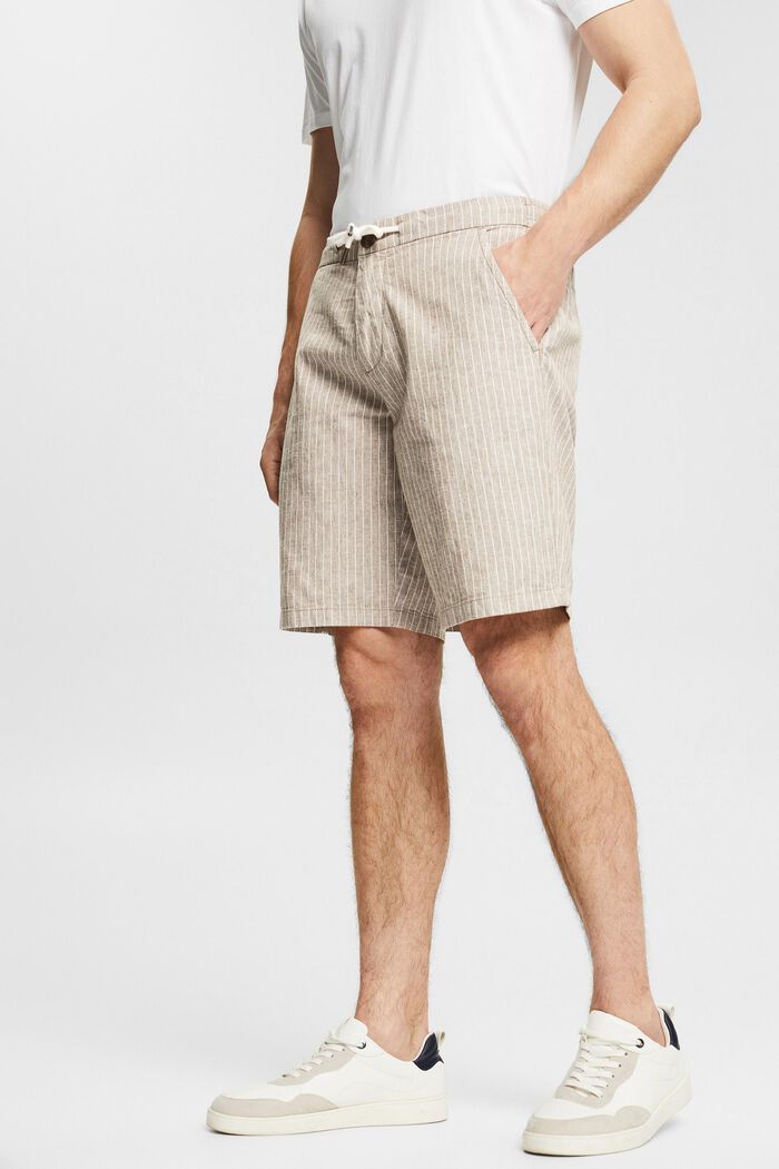 Linen blend: pinstripe shorts, BEIGE, detail image number 0