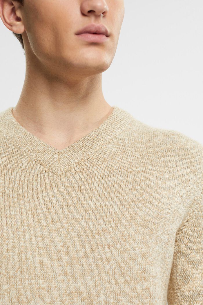 Two-coloured v-neck knit jumper, KHAKI BEIGE, detail image number 2