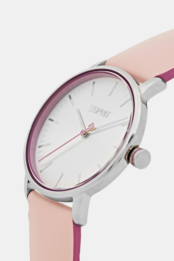 Stainless-steel watch with a leather strap, PINK, detail image number 1
