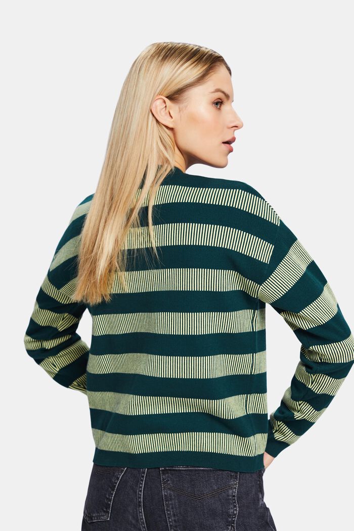 Jacquard Striped Crewneck Sweater, DARK TEAL GREEN, detail image number 3