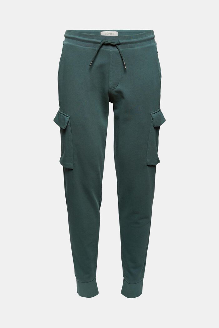 Tracksuit bottoms in a cargo look, organic cotton, TEAL BLUE, detail image number 0