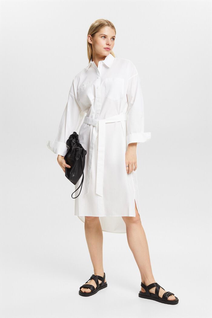 Belted Poplin Shirt Dress, WHITE, detail image number 4