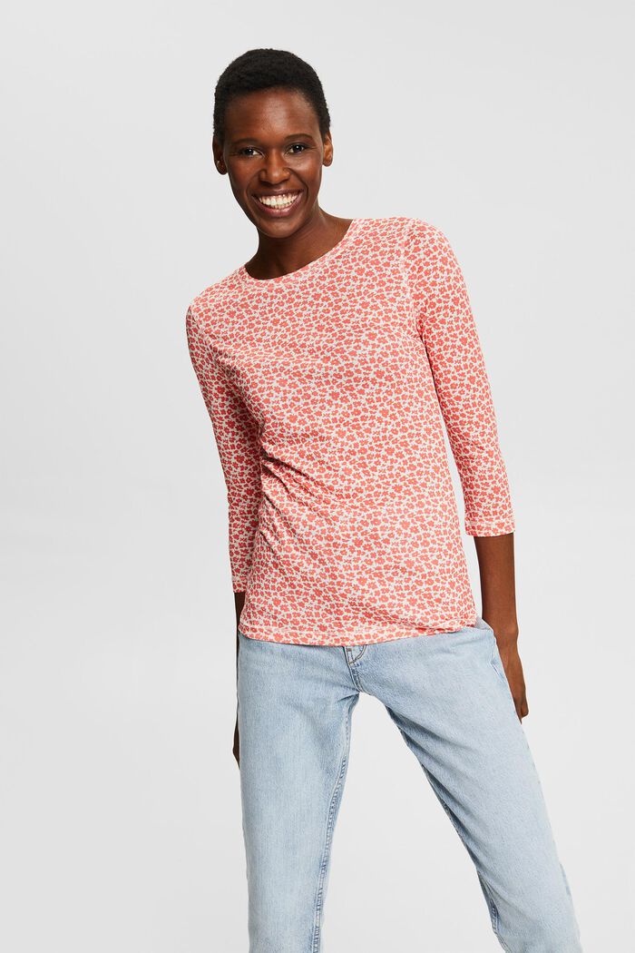 Patterned long sleeve top with TENCEL™, CORAL, detail image number 0
