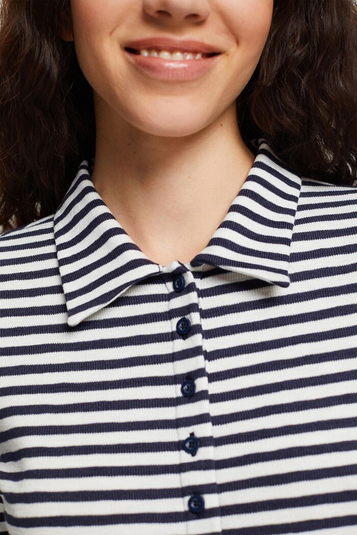 Striped polo long sleeve top, OFF WHITE, detail image number 3