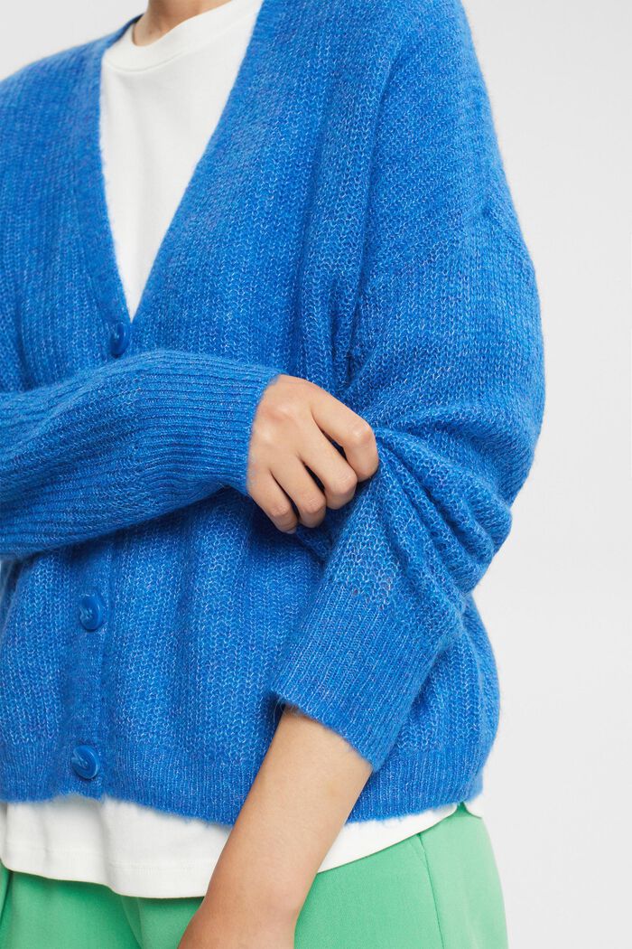 Alpaca blend: knit cardigan, BLUE, detail image number 0
