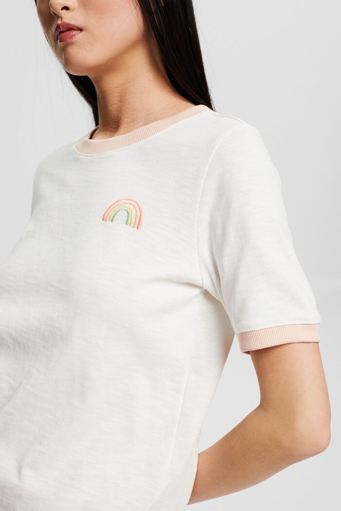 T-shirt with embroidery, 100% cotton, OFF WHITE, detail image number 2