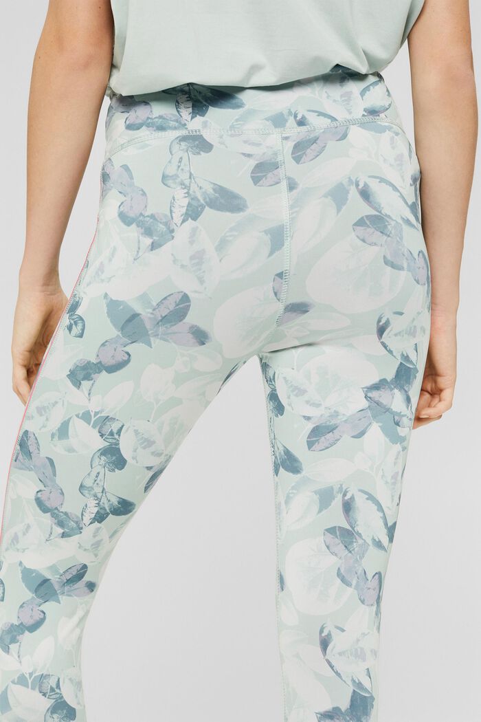 Made of recycled material: patterned activewear leggings, PASTEL GREEN, detail image number 5