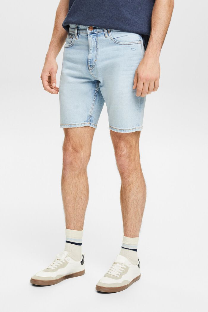 Mid-Rise Slim Denim Shorts, BLUE LIGHT WASHED, detail image number 0