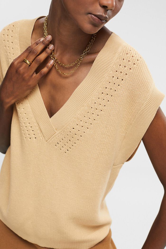 Sleeveless jumper in 100% organic cotton, CAMEL, detail image number 0