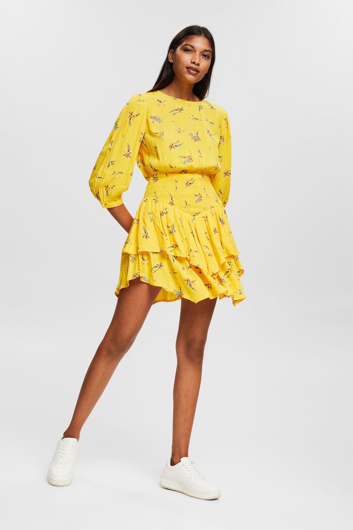 Mini dress with a flounce skirt, in LENZING™ ECOVERO™, SUNFLOWER YELLOW, detail image number 6