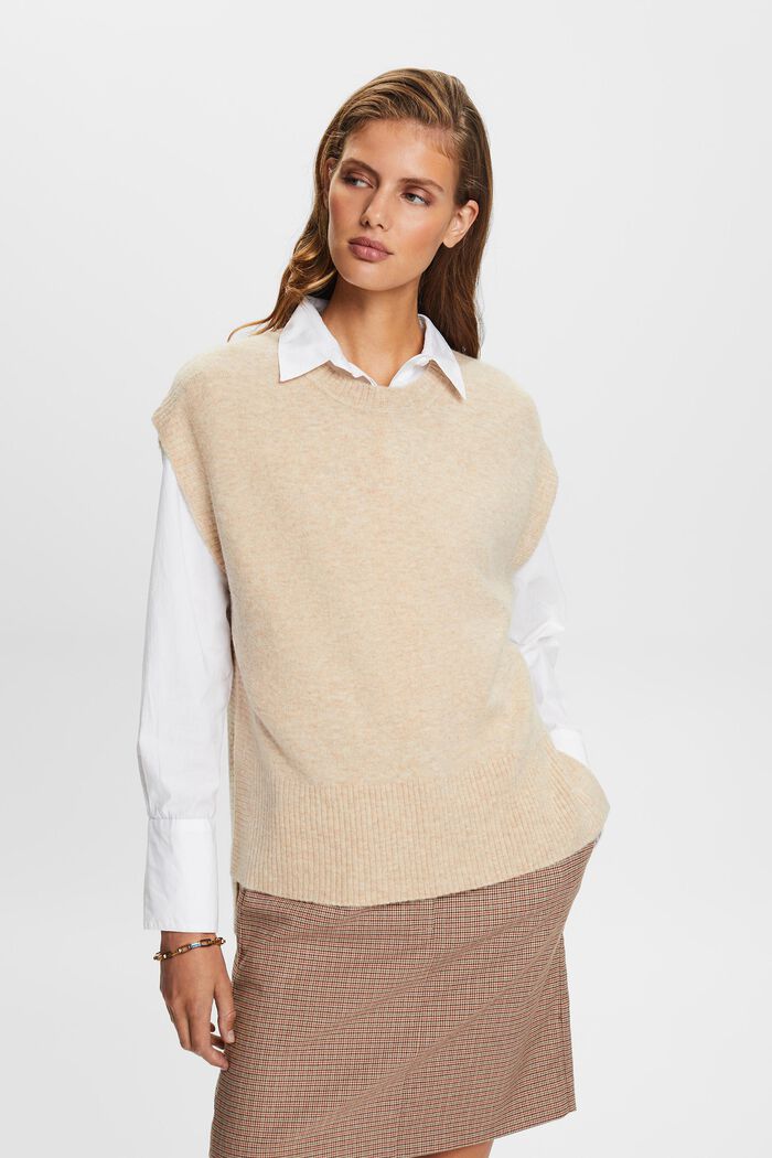 Wool Blend Knit Vest, SAND, detail image number 2