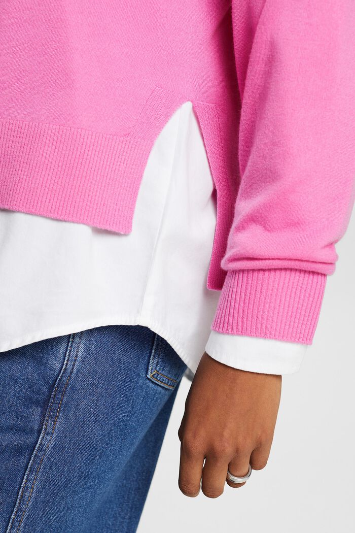 Cashmere V-Neck Sweater, PINK FUCHSIA, detail image number 3