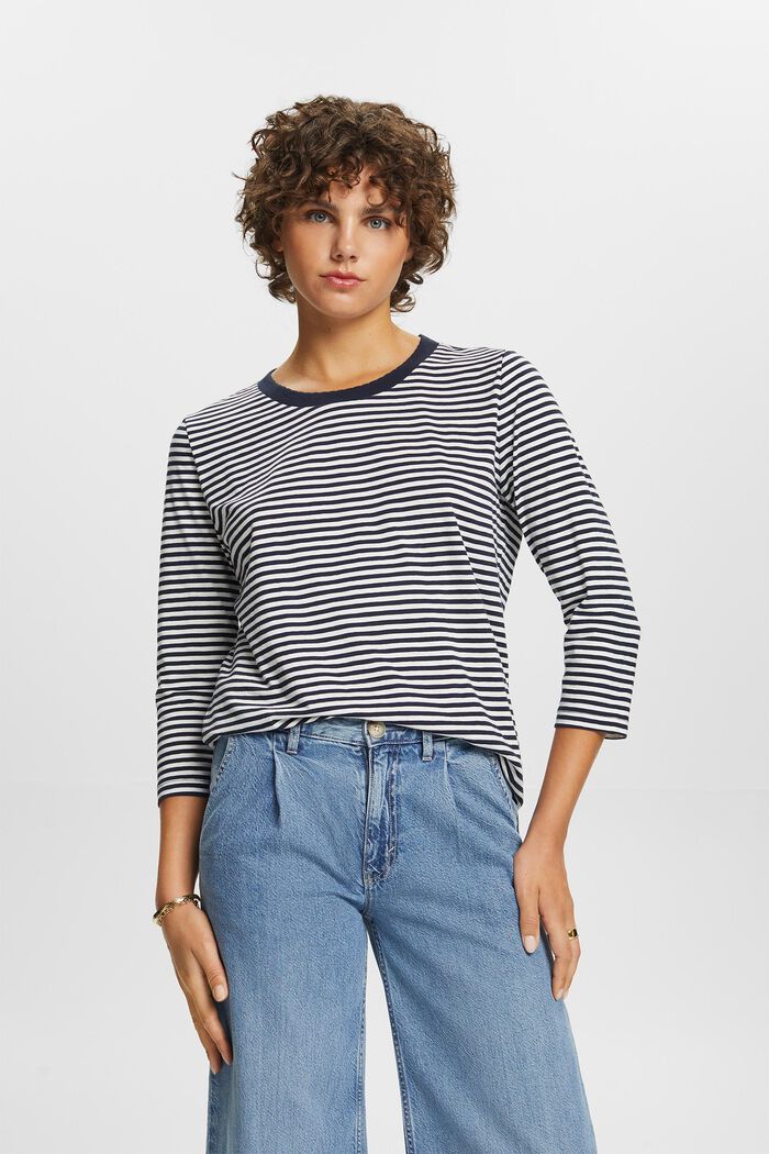 Striped Long-Sleeve Top, NAVY, detail image number 1
