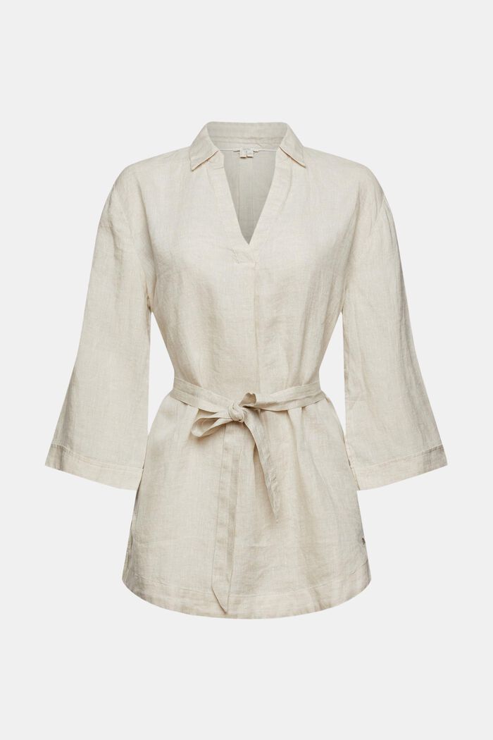 Linen blouse with a tie-around belt, SAND, overview