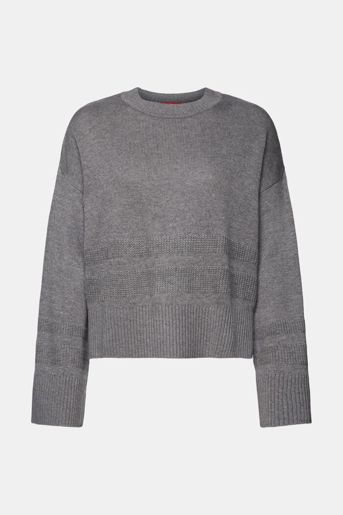 Boxy Crewneck Sweater, BROWN GREY, detail image number 7