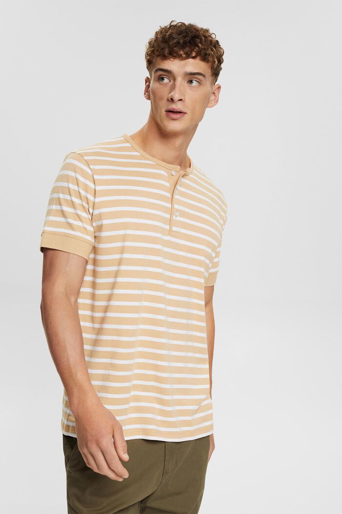 Striped T-shirt with a button placket, SAND, detail image number 0