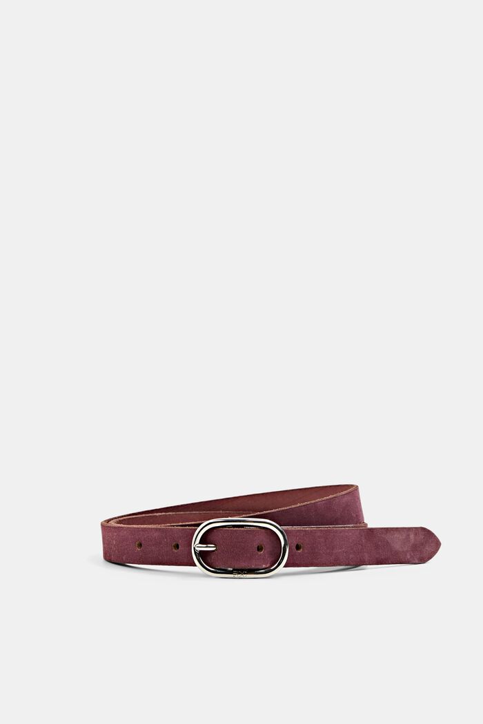 Narrow leather belt, BORDEAUX RED, detail image number 0