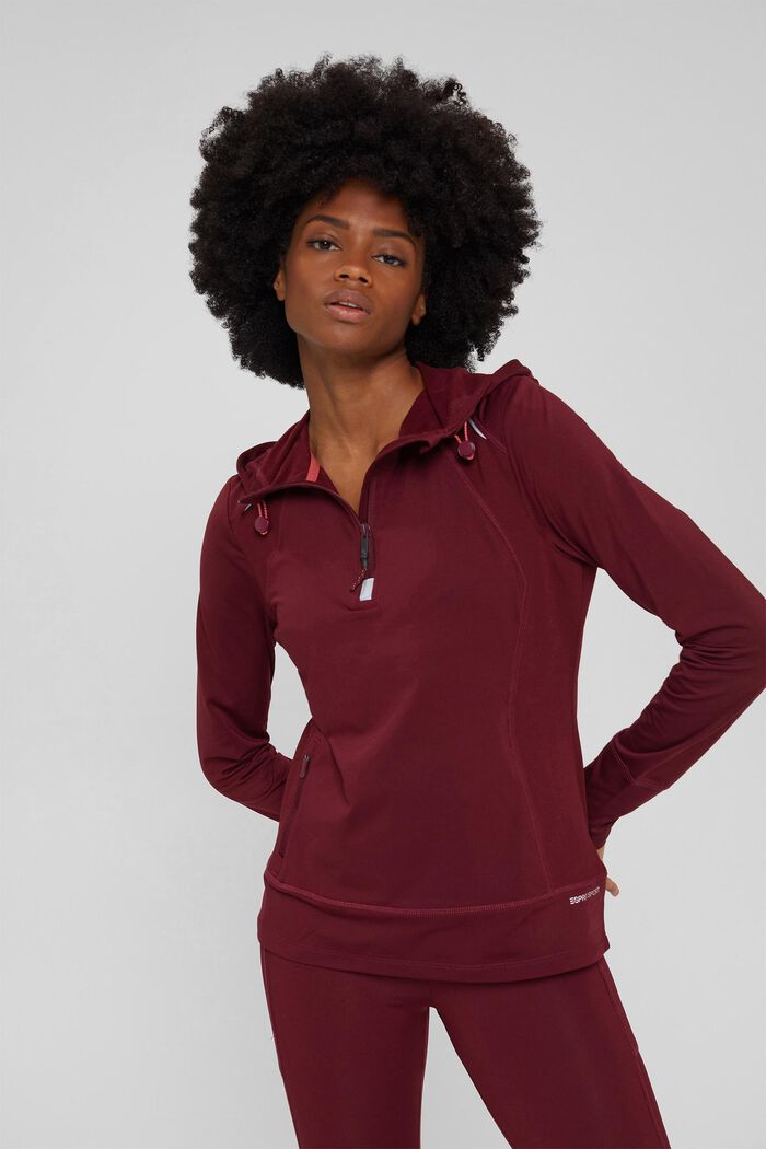Made of recycled material: active sweatshirt with E-DRY, BORDEAUX RED, detail image number 0