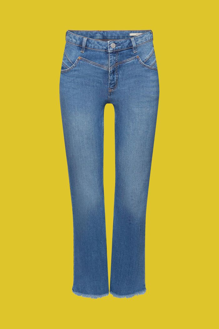 Cotton mid-rise jeans with a kick flare, BLUE MEDIUM WASHED, detail image number 7