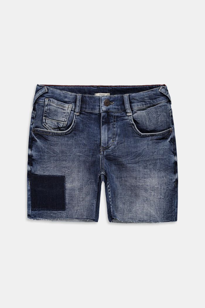 Worn-effect denim shorts with an adjustable waistband, BLUE MEDIUM WASHED, detail image number 0