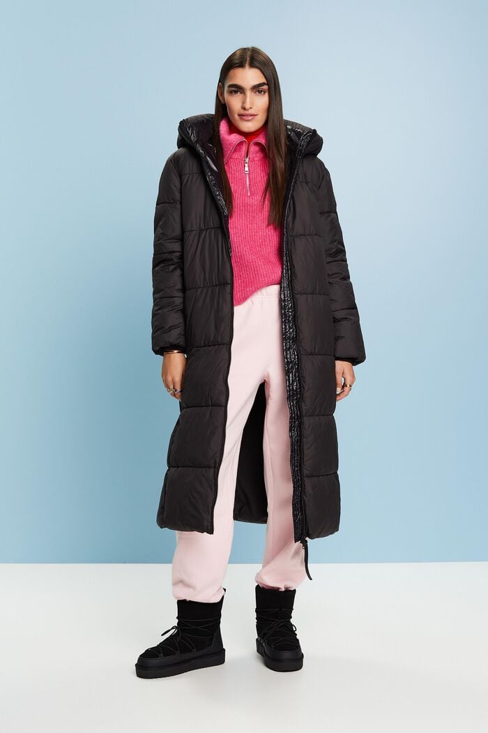 Hooded Quilted Puffer Coat, BLACK, detail image number 0