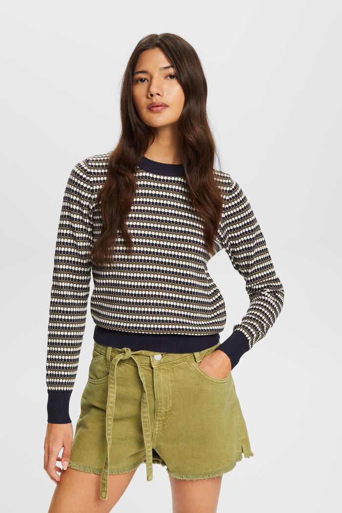 Multi-coloured jumper, cotton blend, NAVY, detail image number 0