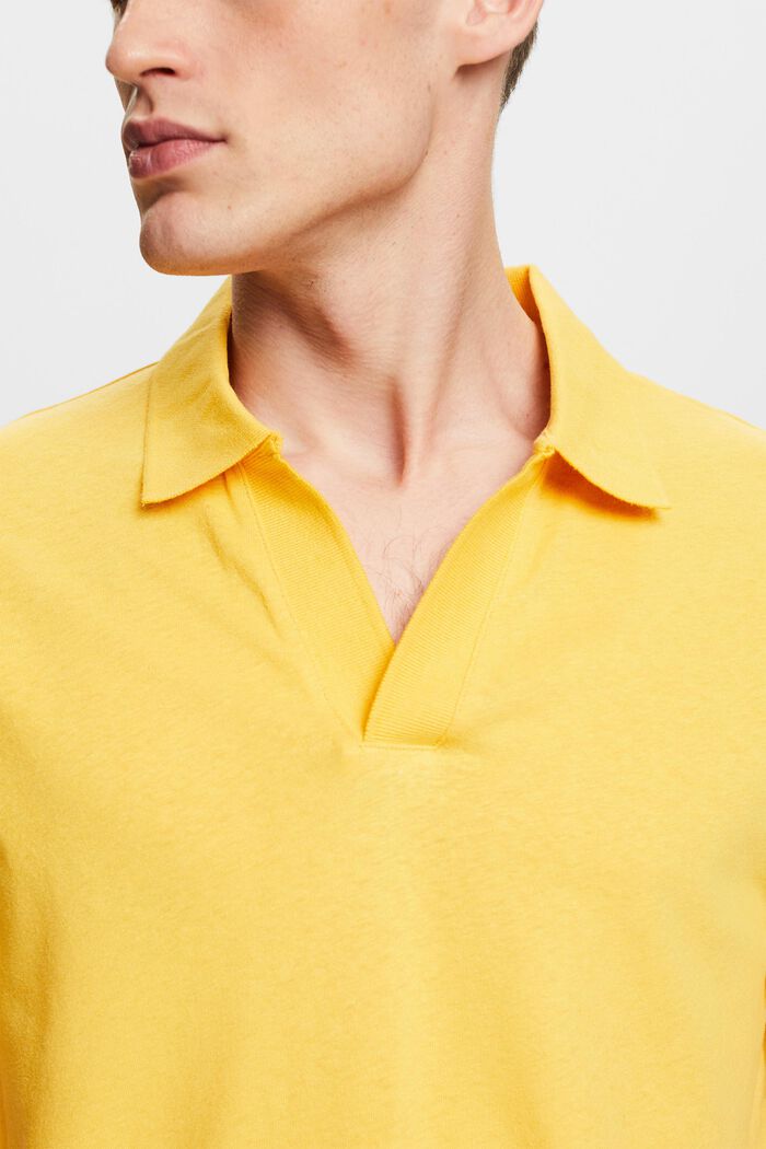 Cotton-Linen Polo Shirt, SUNFLOWER YELLOW, detail image number 3