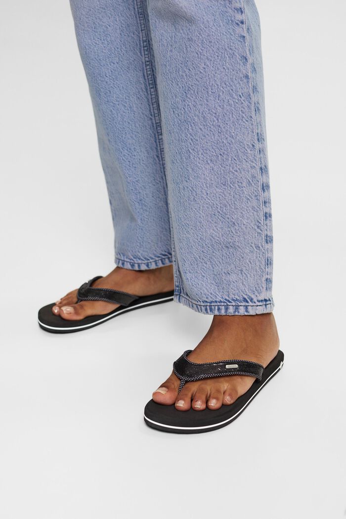 Sequin Toe-Strap Slippers, BLACK, detail image number 1