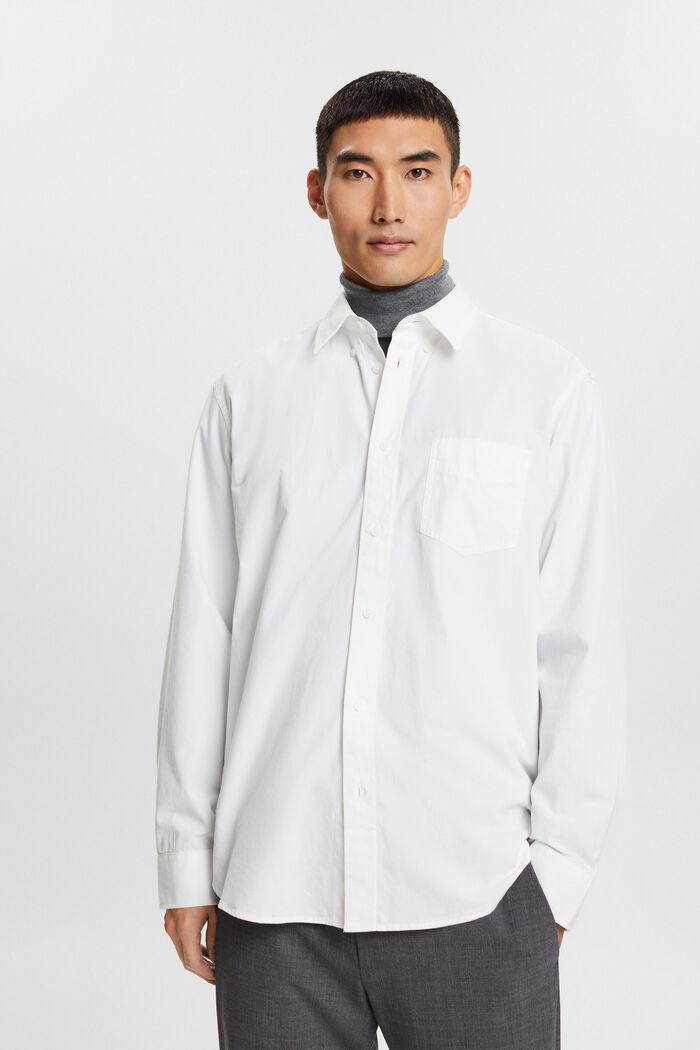 Poplin button-down shirt, 100% cotton, WHITE, detail image number 0