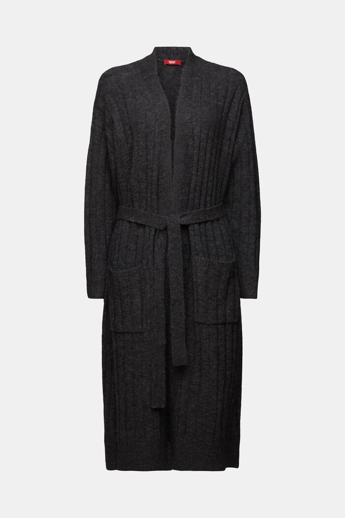 Belted Ribbed Knit Long Cardigan, ANTHRACITE, detail image number 6