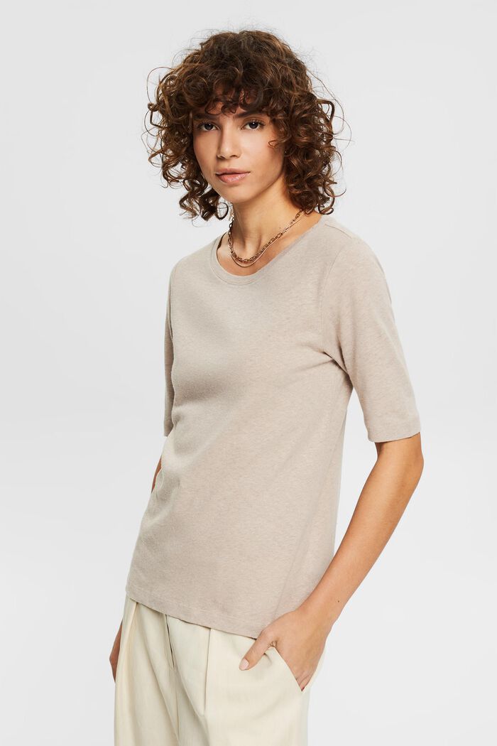Plain-coloured T-shirt in blended linen, LIGHT TAUPE, detail image number 0