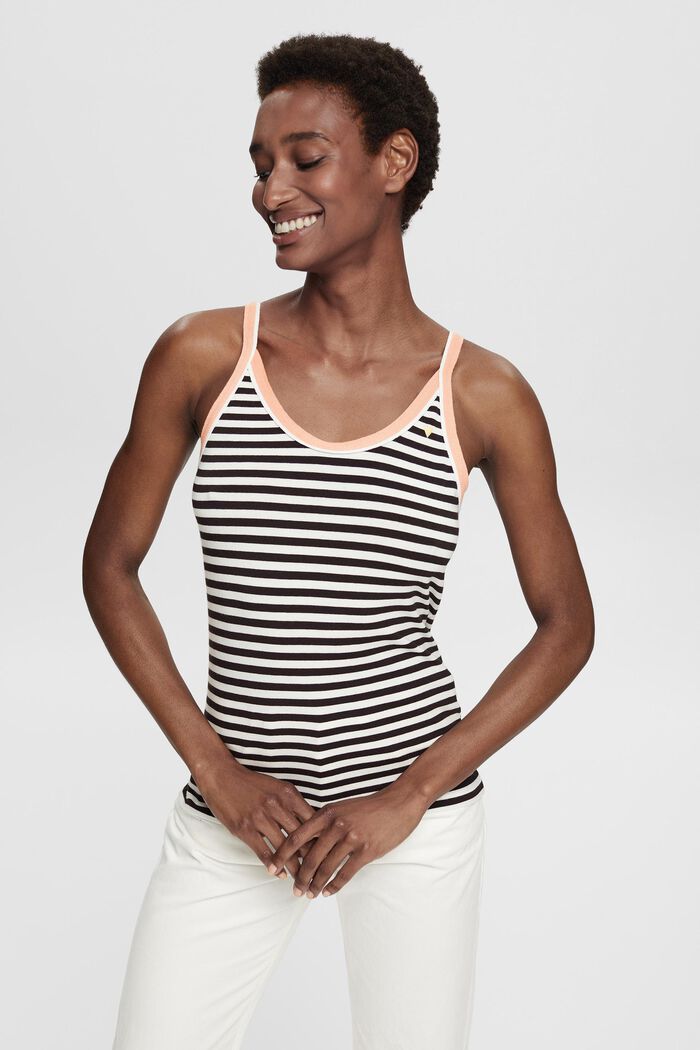 Striped strappy top made of blended cotton, BLACK, detail image number 1