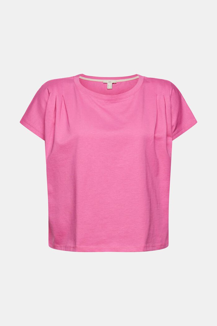T-shirt with gathers, 100% organic cotton, PINK, overview