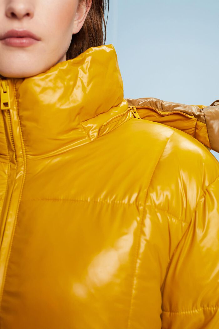 Hooded Padded Quilted Jacket, AMBER YELLOW, detail image number 1