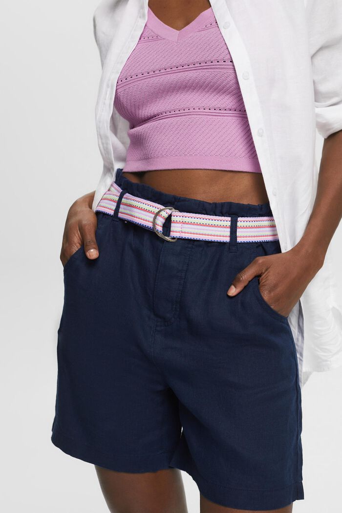 Linen shorts with belt, NAVY, detail image number 4