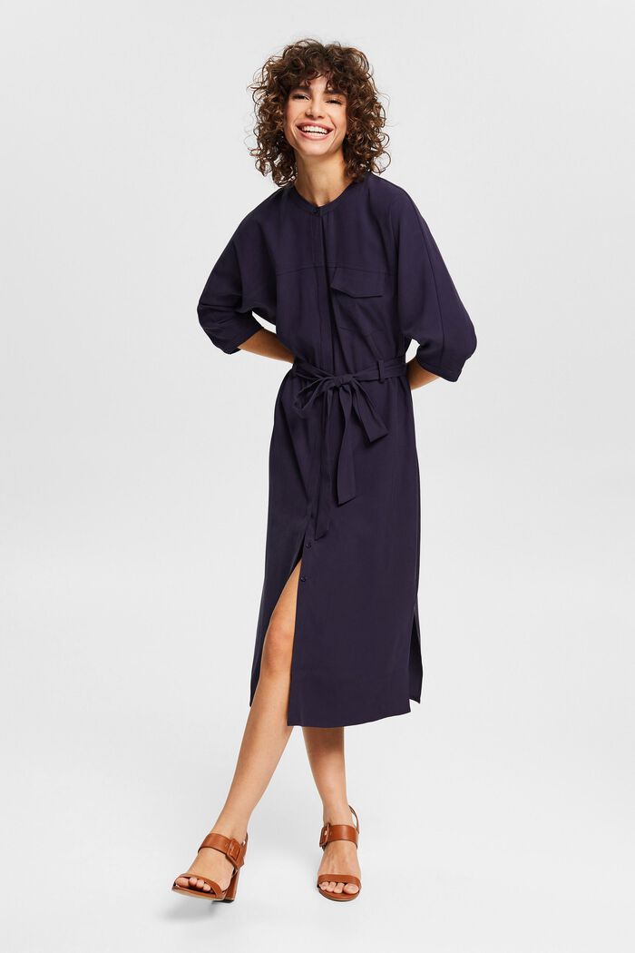 Midi dress with a button placket, LENZING™ ECOVERO™, NAVY, detail image number 1