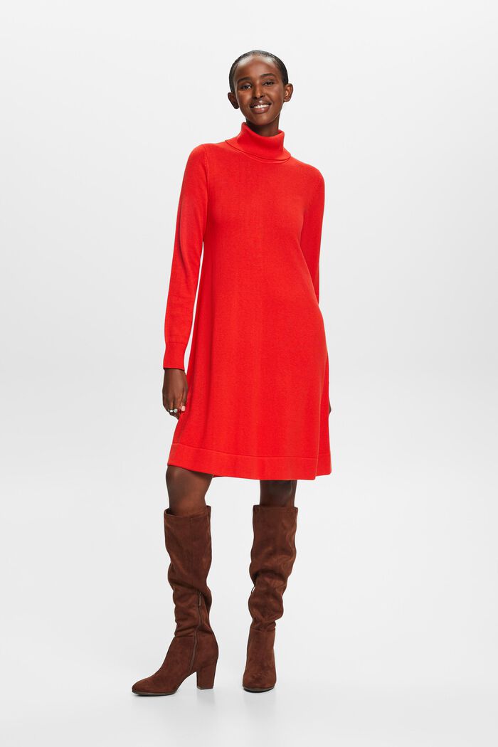 Turtleneck Knit Mini Dress, RED, detail image number 0
