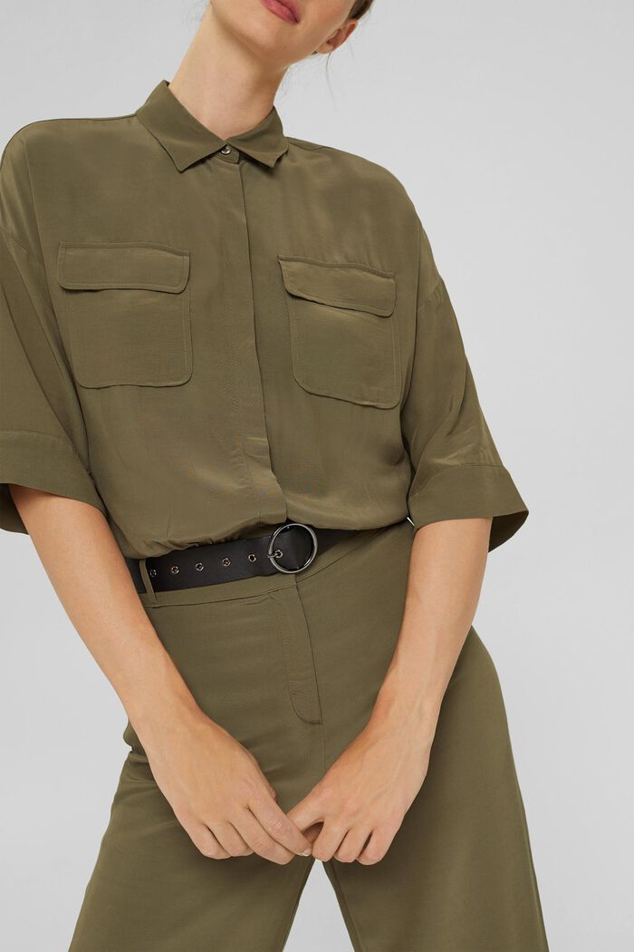 Jumpsuit with a belt and LENZING™ ECOVERO™, DARK KHAKI, detail image number 2