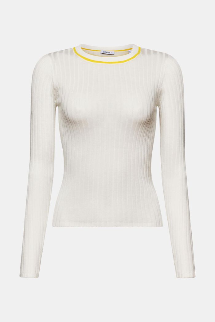 Ribbed Crewneck Sweater, OFF WHITE, detail image number 6