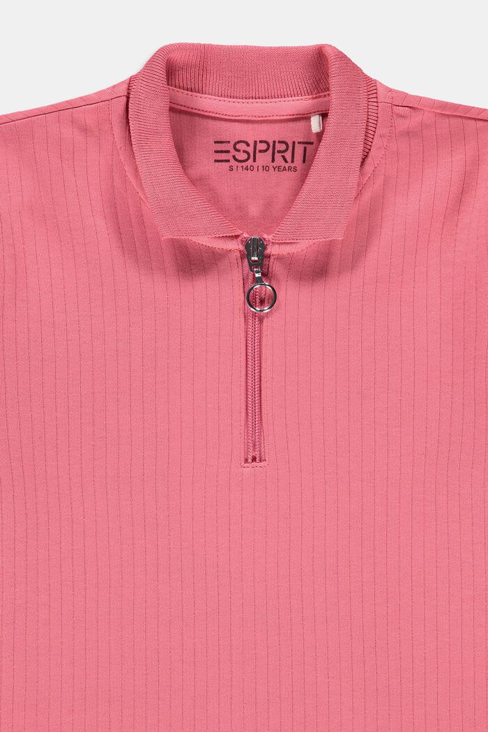 Ribbed polo shirt made of 100% cotton, CORAL, detail image number 2