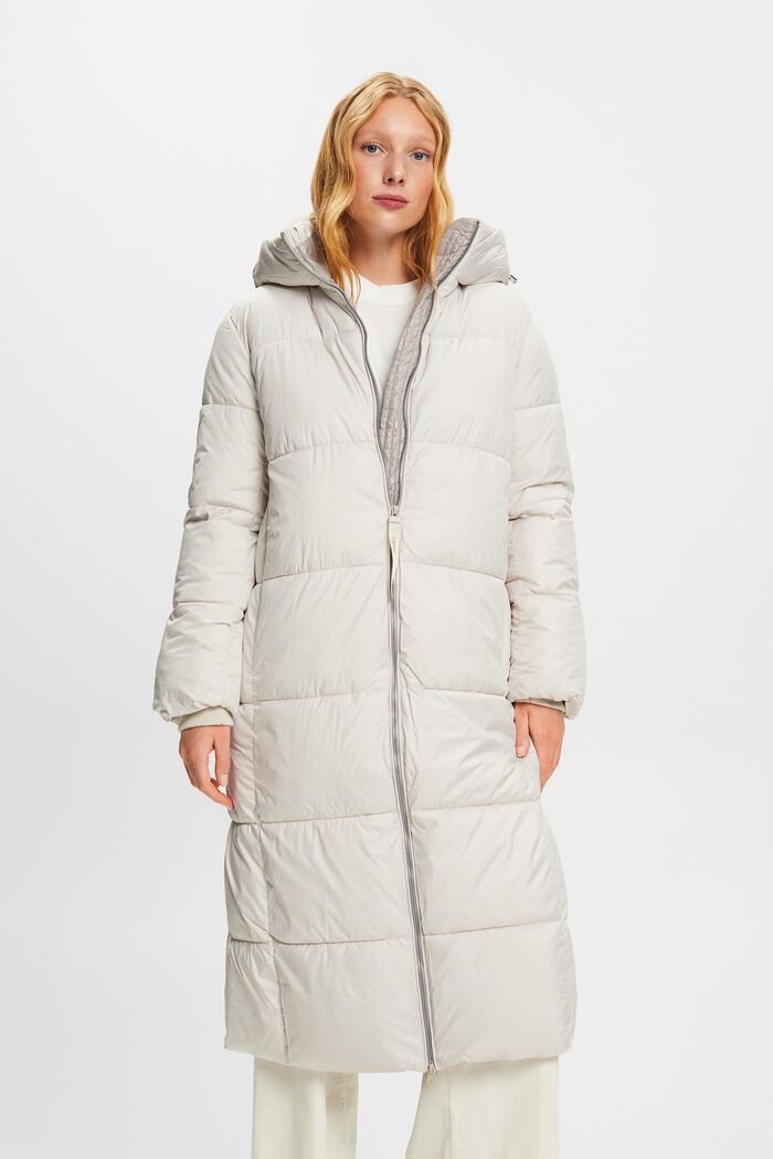 Hooded Quilted Puffer Coat, LIGHT BEIGE, detail image number 0